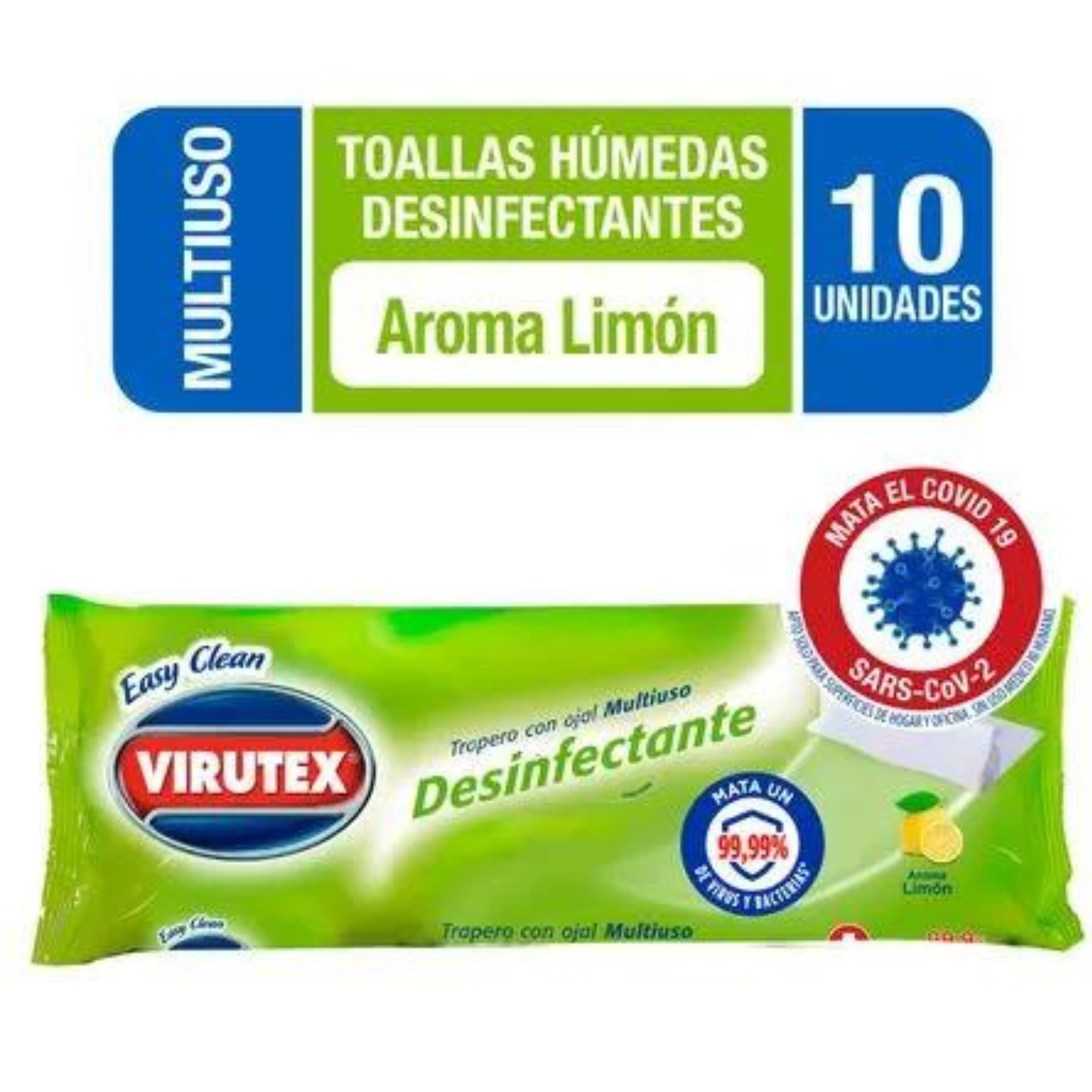 TRAPERO HÚMEDO DESINFECTANTE LIMON 10UNI VIRUTEX
