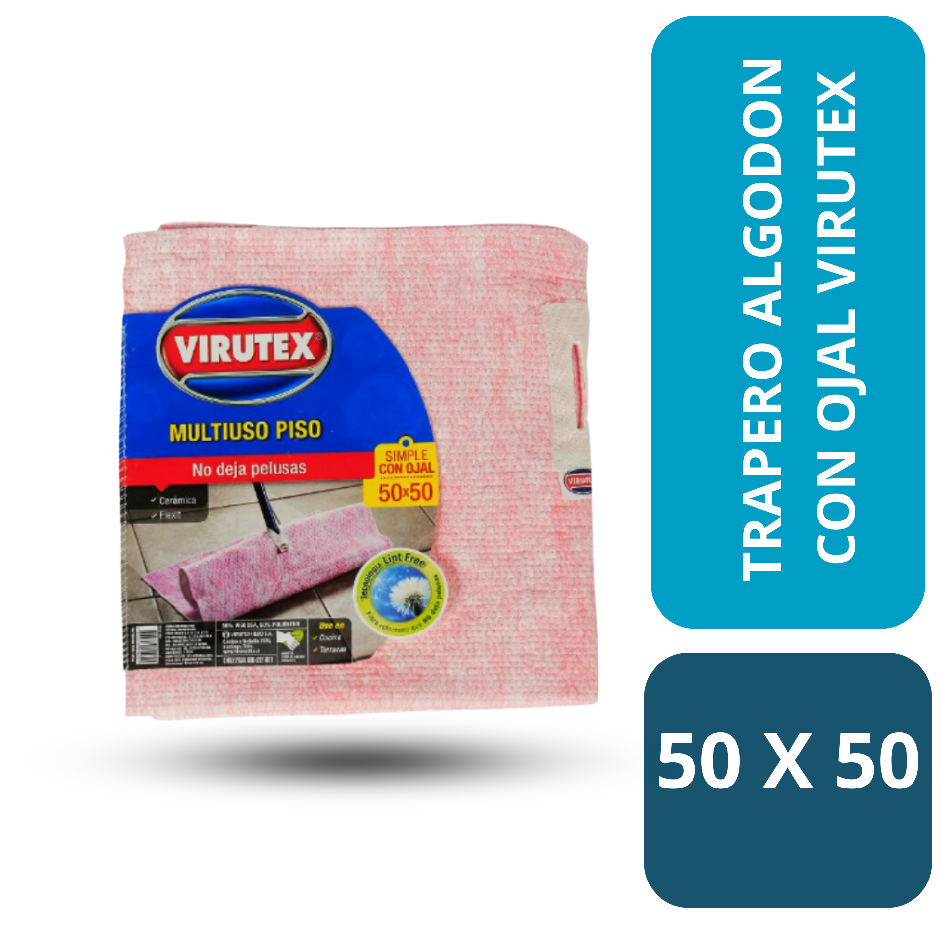 TRAPERO ALGODON 50x50 SIMPLE C/OJAL VIRUTEX