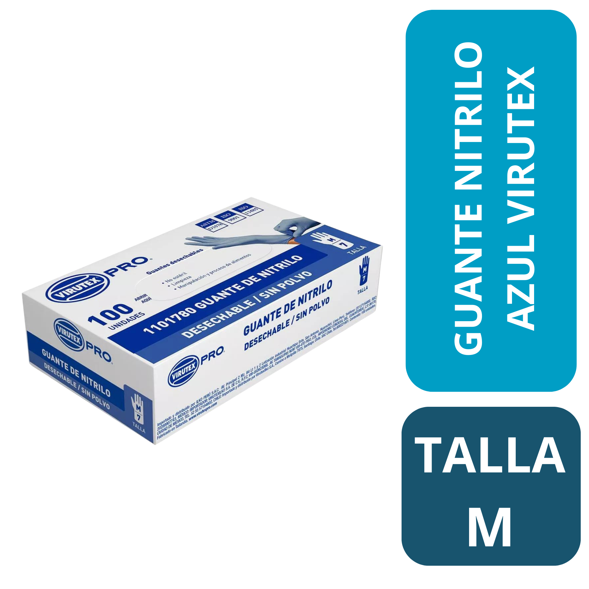 GUANTE NITRILO S/POLVO AZUL T/M 100 UNI.VIRUTEX