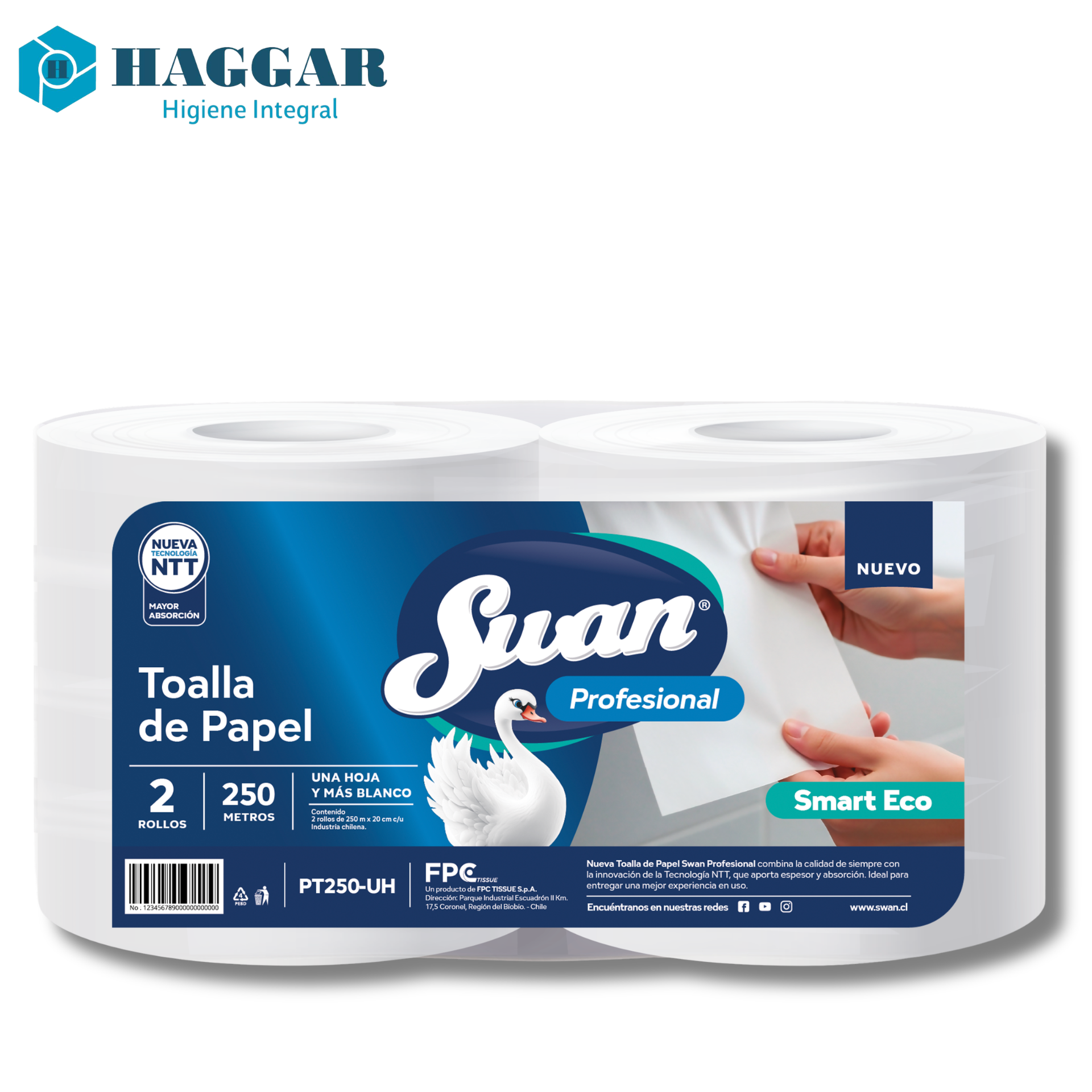 TOALLA SWAN SMART ECO BLANCA H/S 2x250 MT