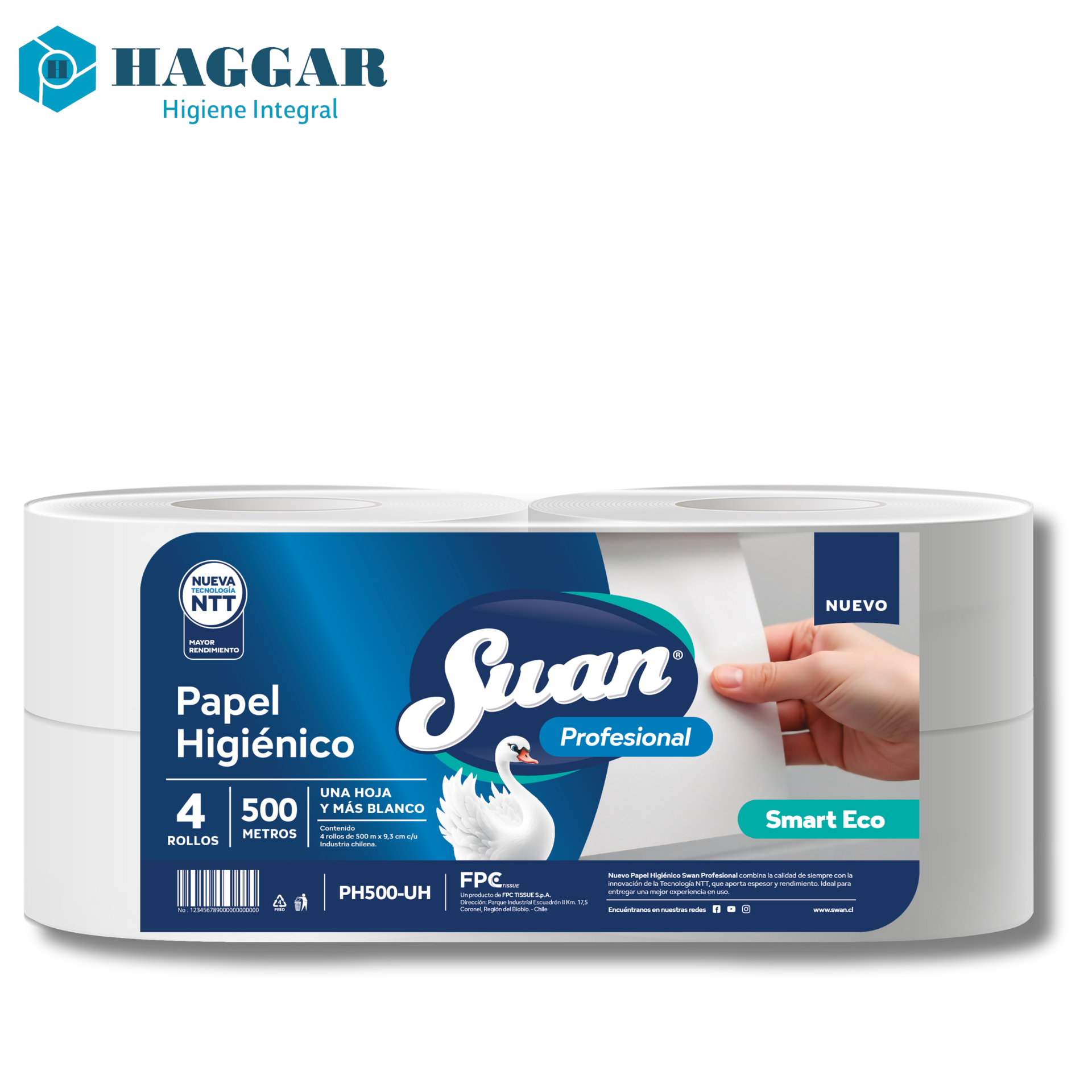 PAPEL HIGIENICO SWAN SMART ECO H/S 4X500 MT