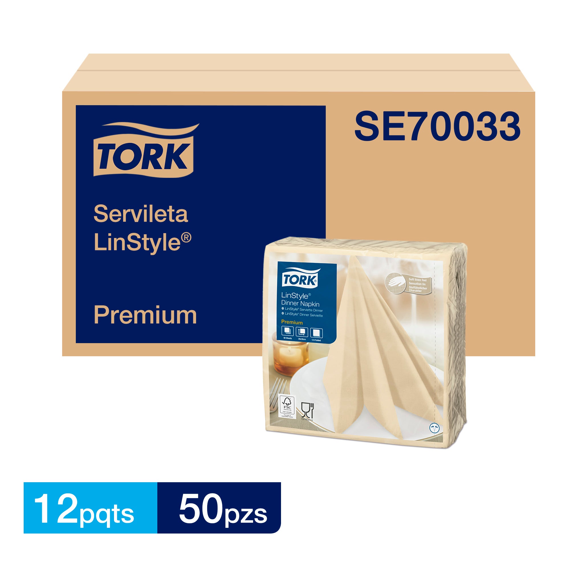 SERVILLETA TORK LINSTYLE CREMA 12x50  (39x39)
