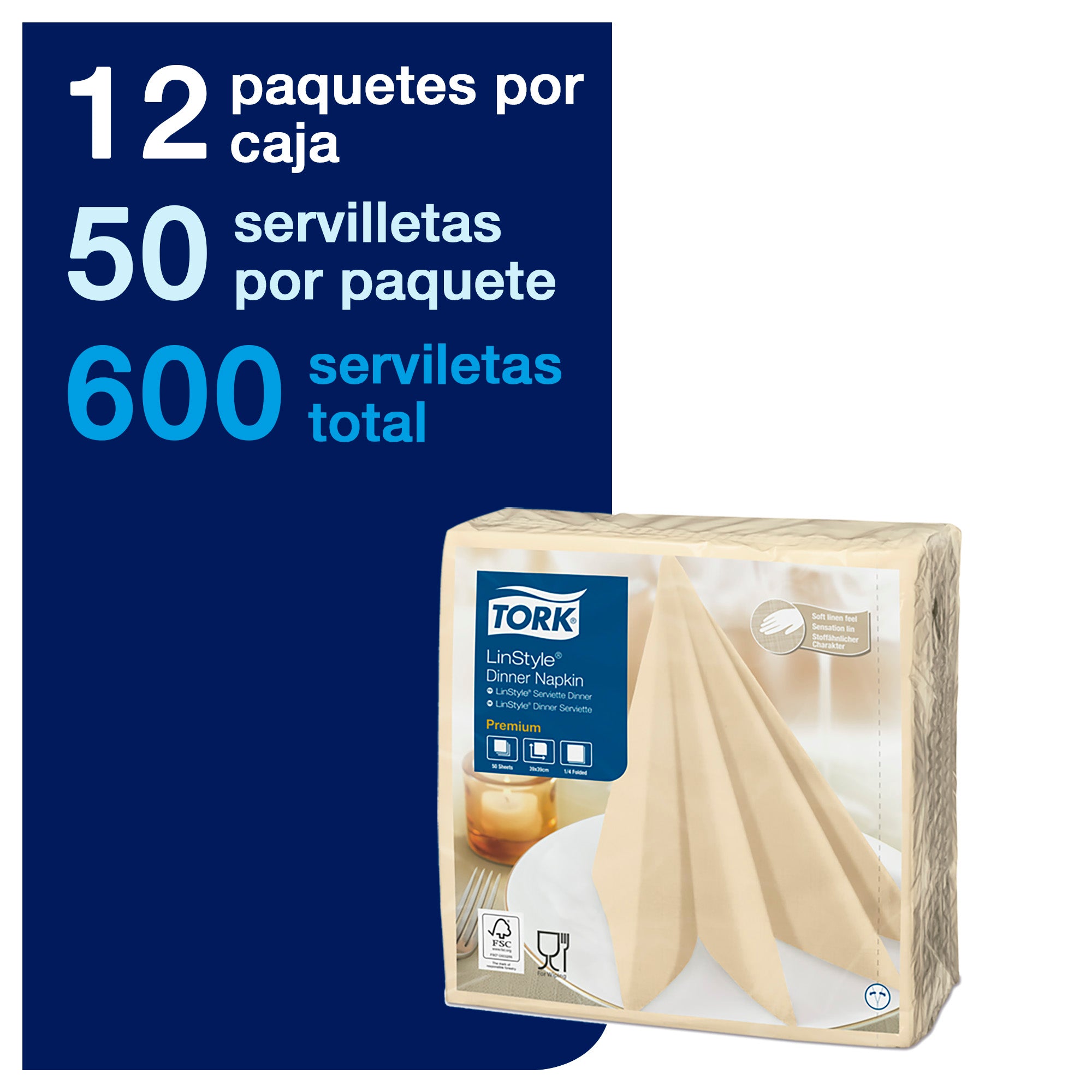 SERVILLETA TORK LINSTYLE CREMA 12x50  (39x39)