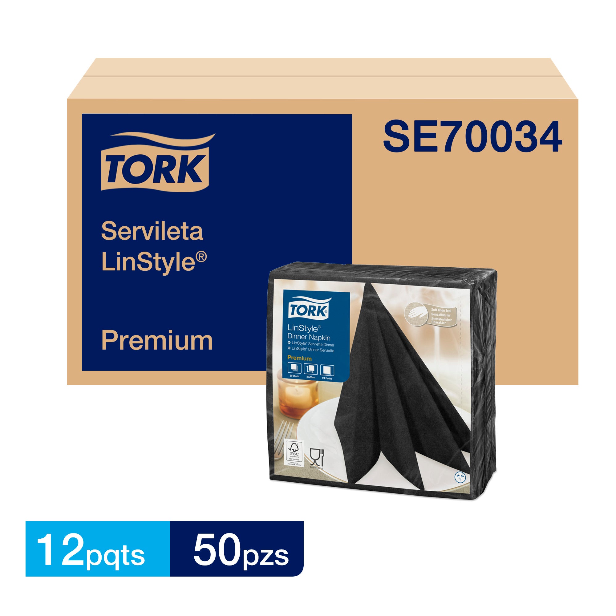 SERVILLETA TORK LINSTYLE NEGRA 12x50 (39X39)