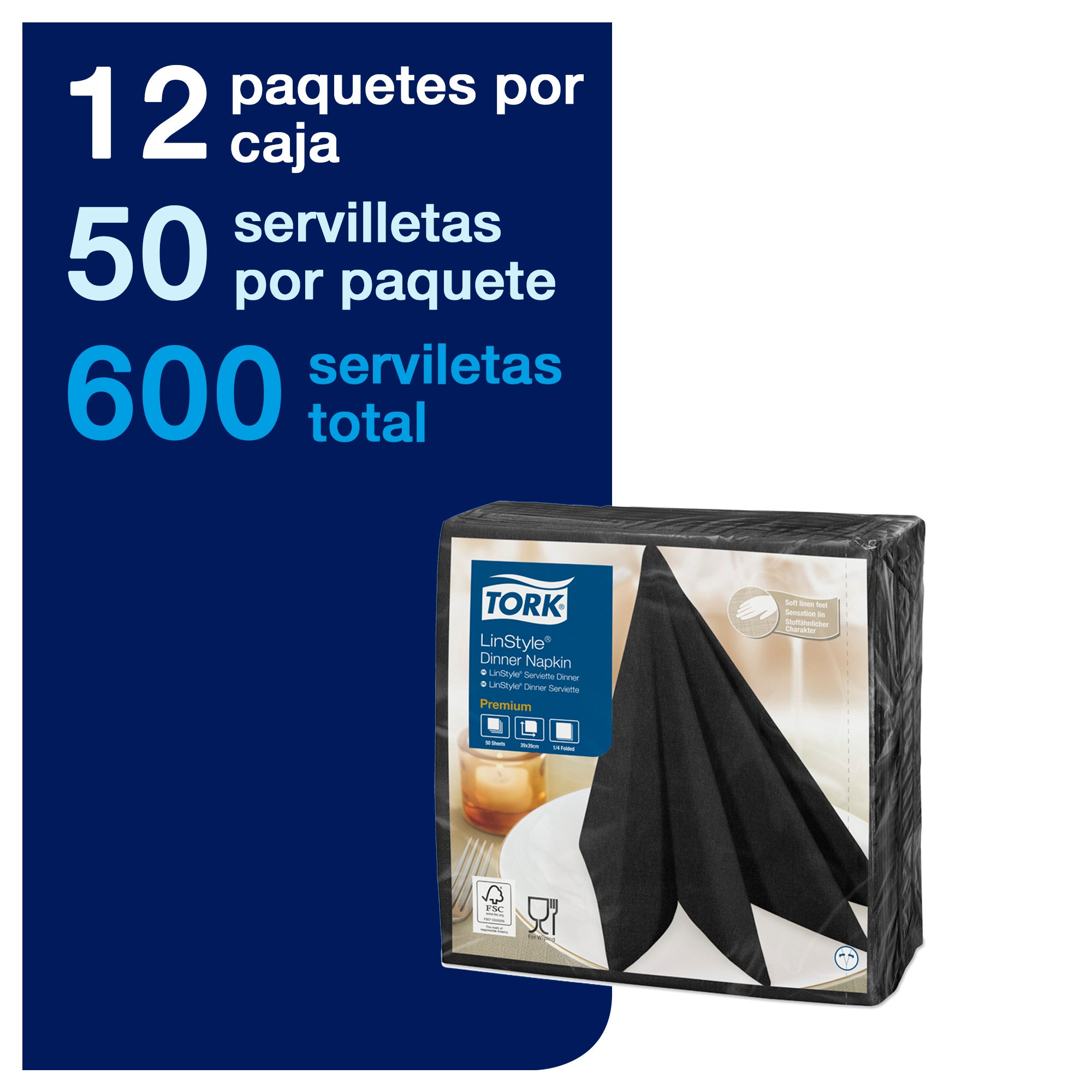 SERVILLETA TORK LINSTYLE NEGRA 12x50 (39X39)