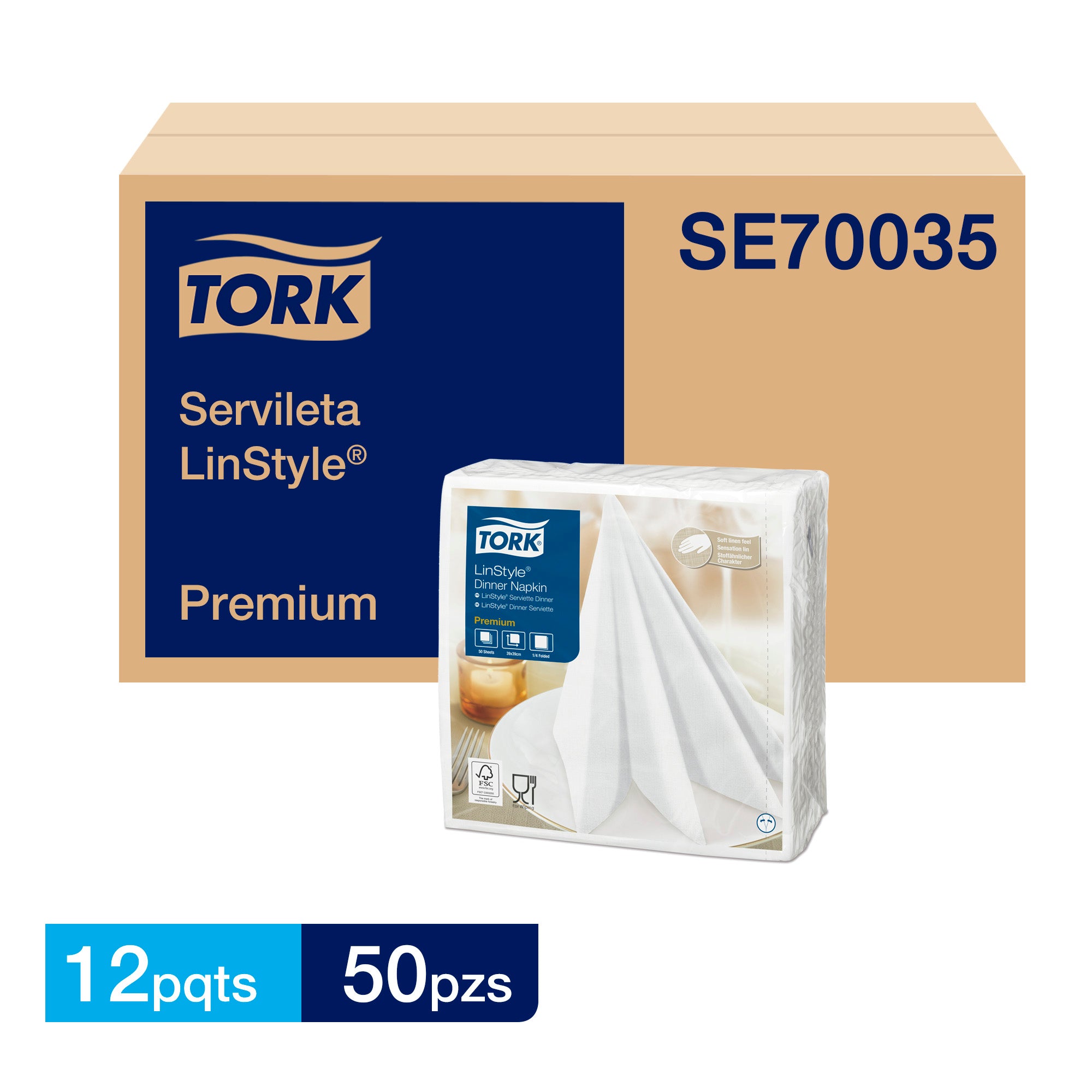 SERVILLETA TORK LINSTYLE BLANCA 12x50 (39x39)