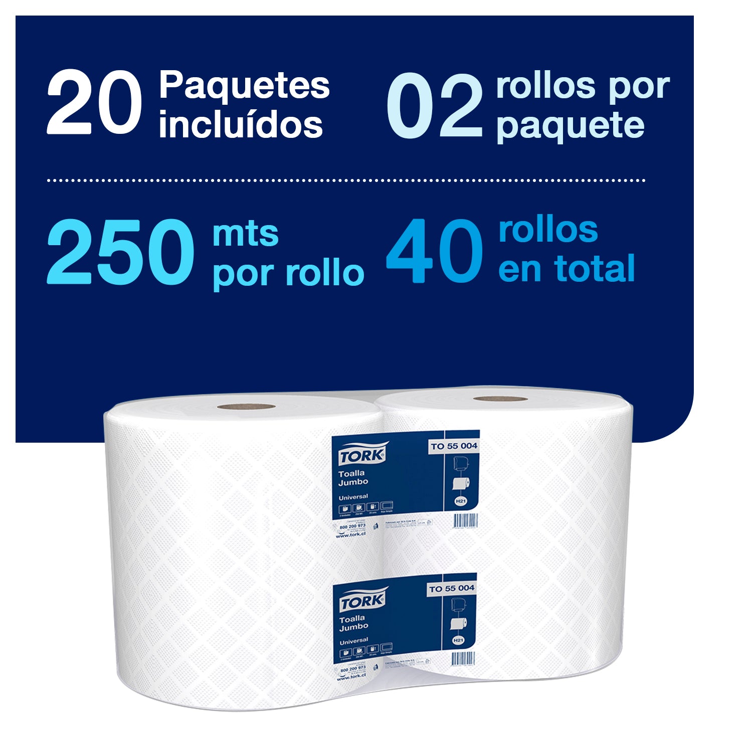 TOALLA JUMBO TORK BLANCA 2x250 MT