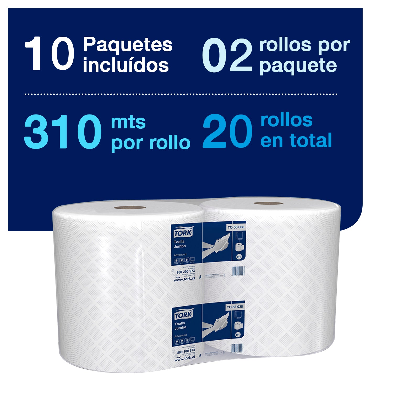 TOALLA JUMBO TORK BLANCA 2x310 MT